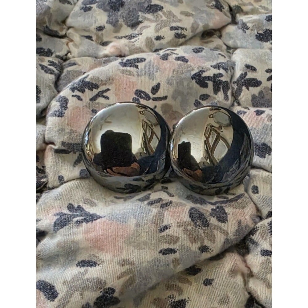 Vintage Large Silver Tone Dome Button Post Earrings Bold Chunky Retro